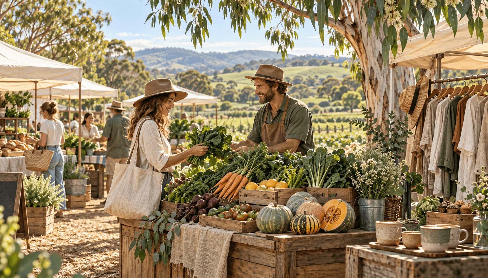 People at a farm-gate market stall